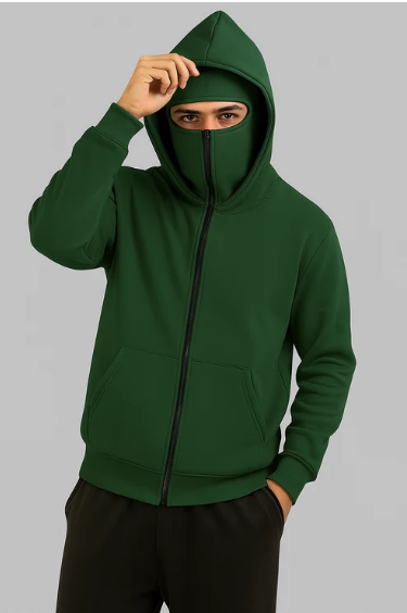 Green Balaclava Ninja Zipper Hoodie Jacket