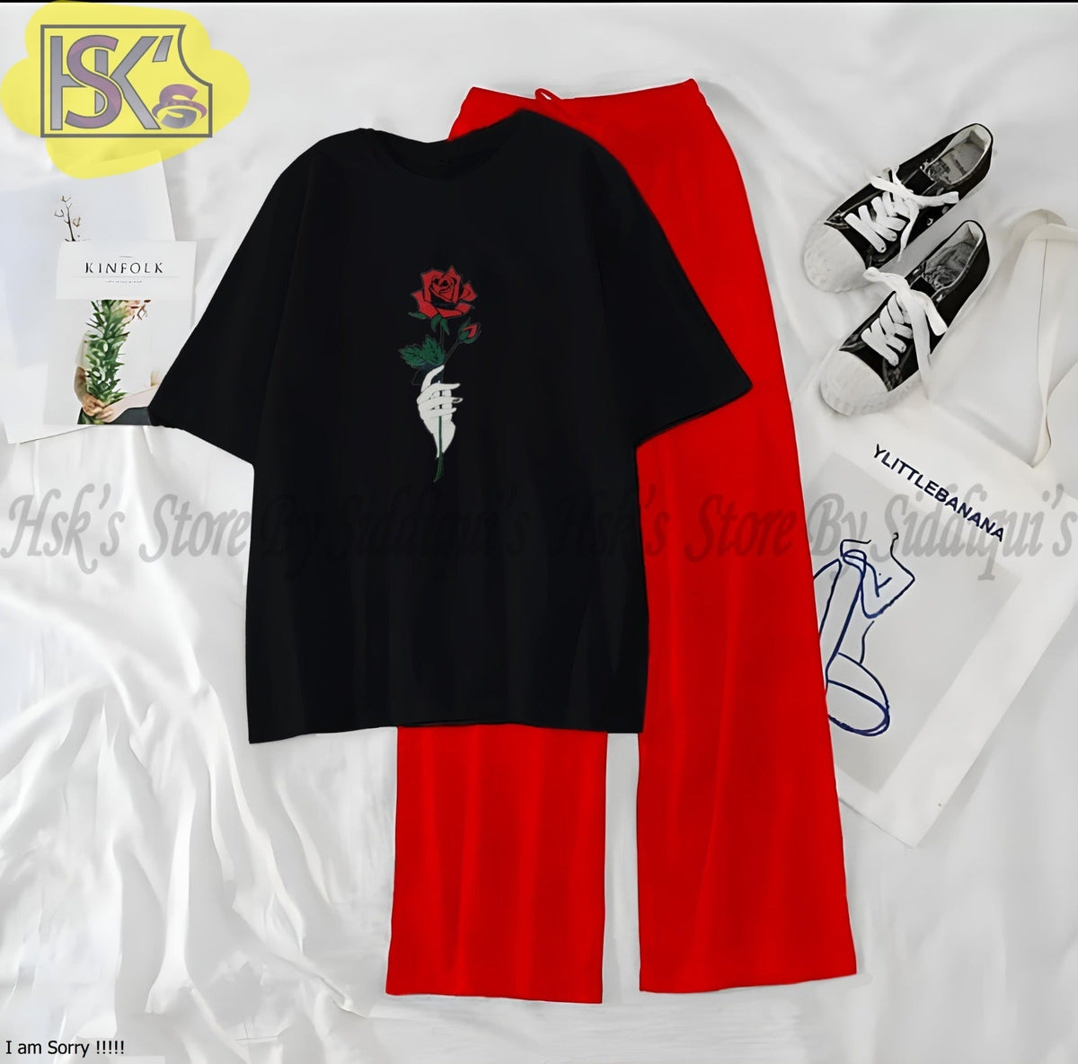 Women’s Graphic Print T-Shirt & Wide Leg Palazzo Lounge Set – Soft Casual Co-Ord Nightwear
