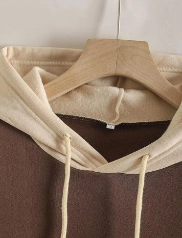 Brown With Cream Basic Hoodie For Women