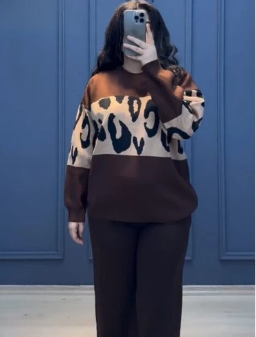 Brown Wild Printed Fleece Co-ord Set