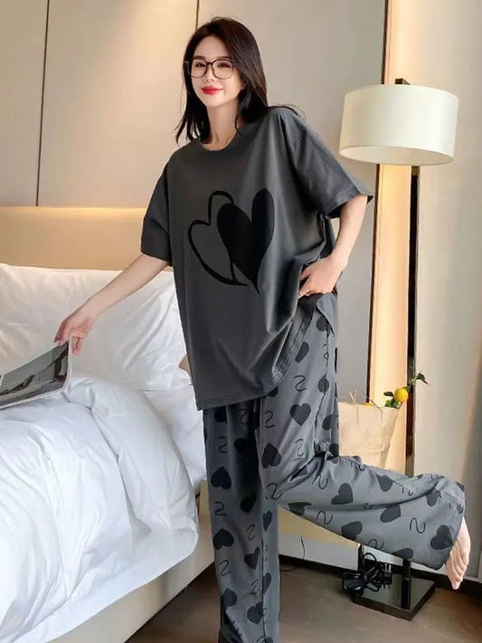 Women’s Grey Heart Half Sleeves Nightwear