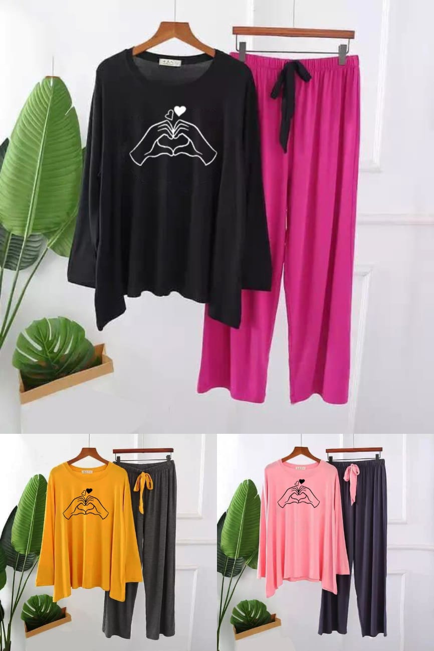 Premium 2 Hand Print Full Sleeves Long wear Pajama Set for Women