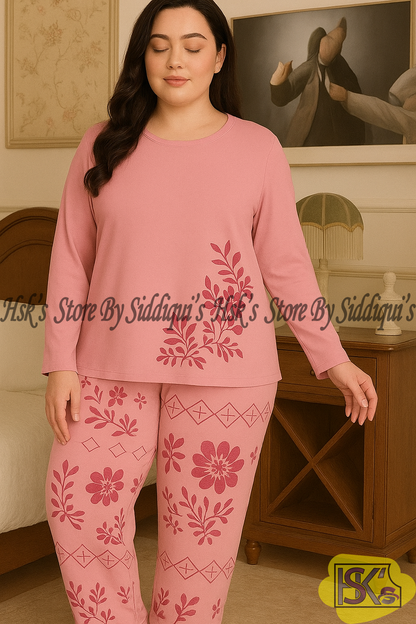 Full Sleeves Floral Leaf Printed Suit