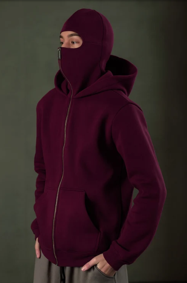 Maroon Balaclava Ninja Zipper Hoodie Jacket