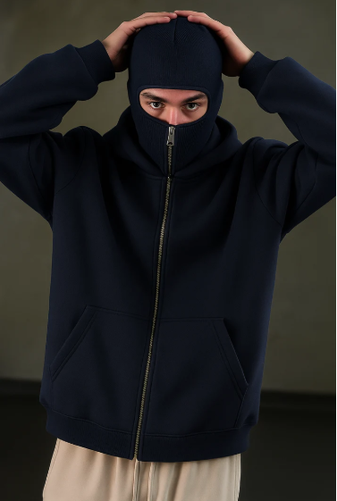 Navy Blue Balaclava Ninja Zipper Hoodie Jacket