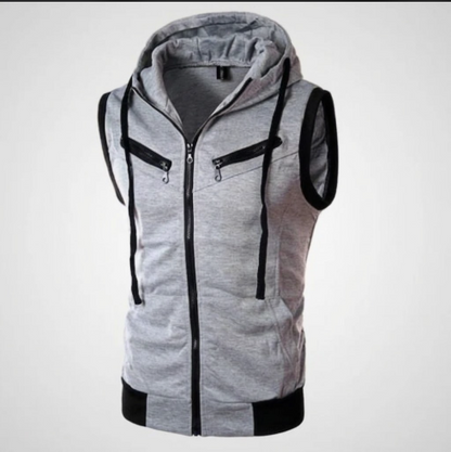 Grey Sleeveless Hooded Zipper