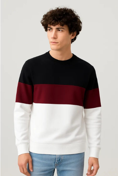 Black Maroon And White Block Sweatshirt