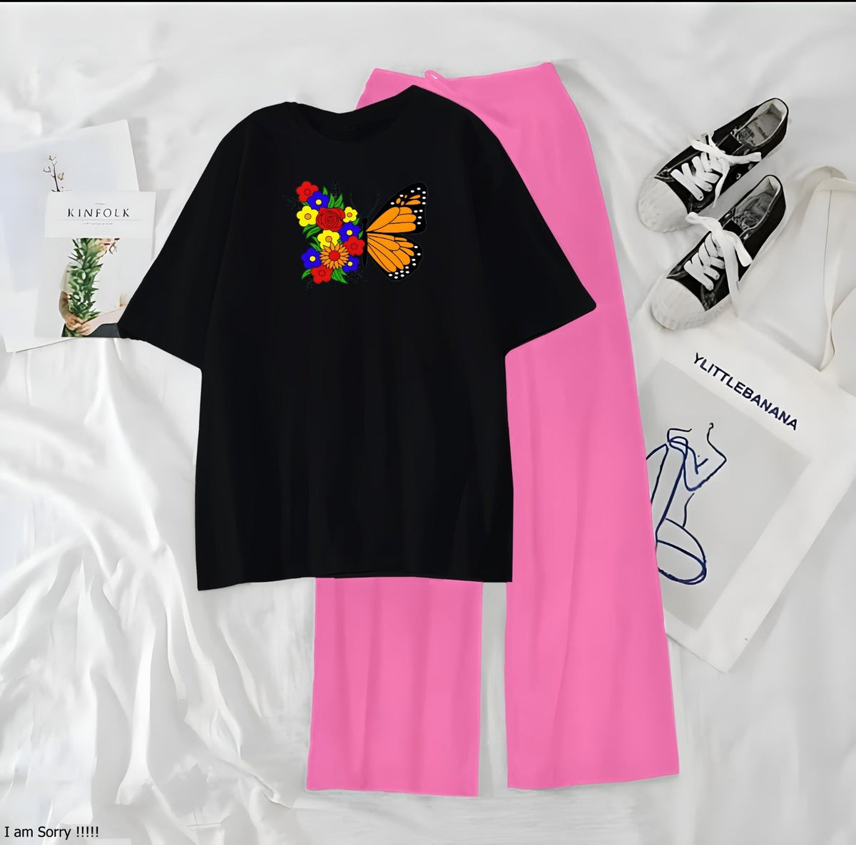 Women’s Graphic Print T-Shirt &amp; Wide Leg Palazzo Lounge Set – Soft Casual Co-Ord Nightwear
