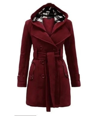 Maroon Women's Lace Trim Trench Coat Style Jacket
