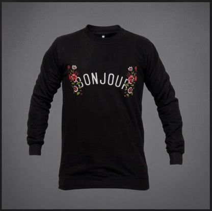 Black Bonjour Printed Sweat Shirt