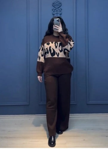 Brown Wild Printed Fleece Co-ord Set
