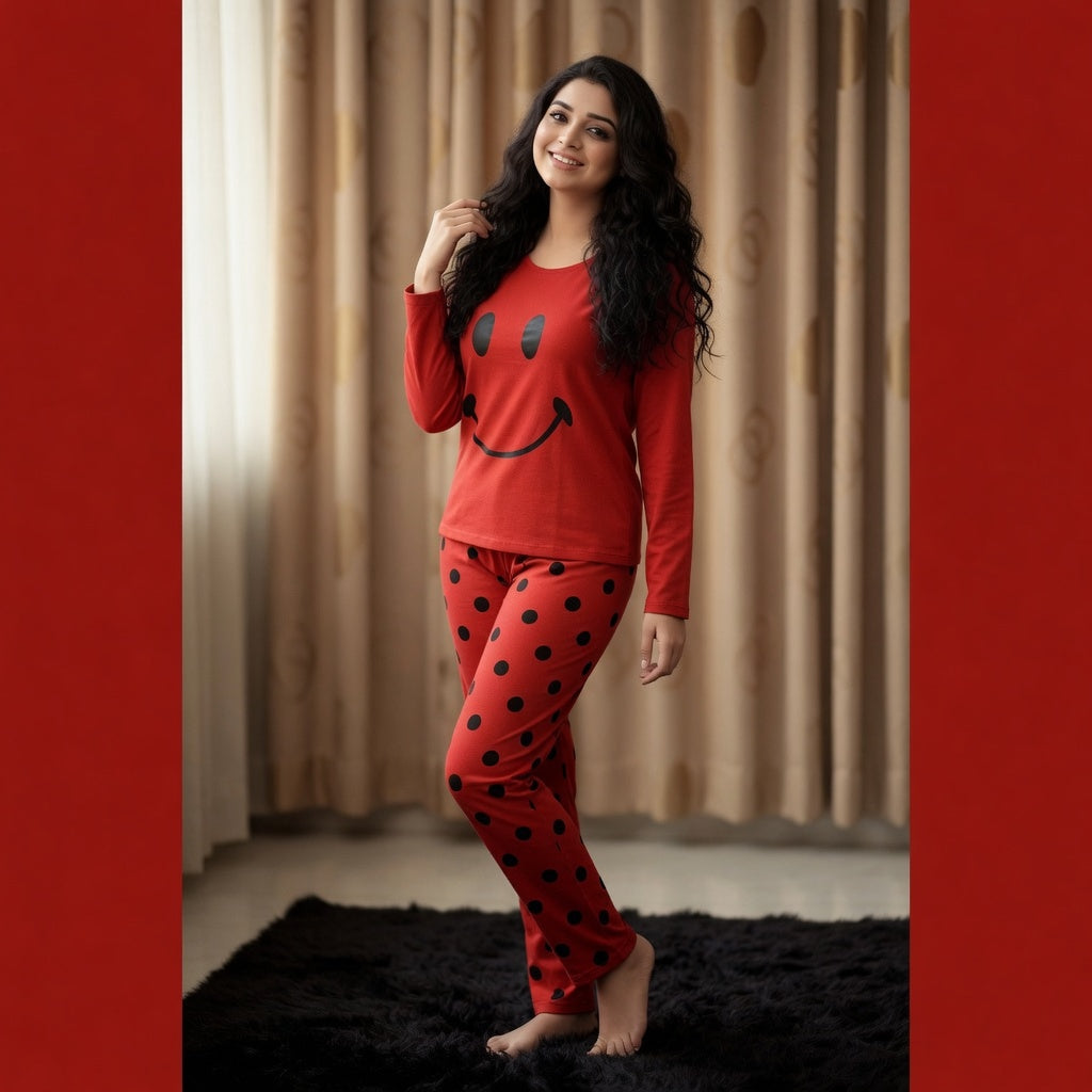 Red Smile Full Sleeves Matching Printed Trouser