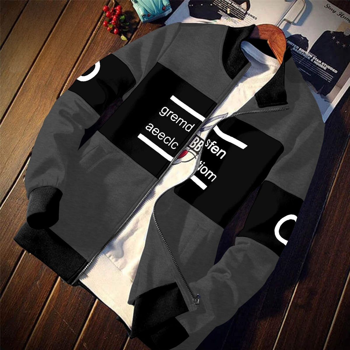 Charcoal Black Full Zip-up winter Fleece Fabric Jacket Upper