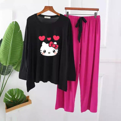 Premium Kitty Print Long Wear Full Sleeves Panama Set for Women