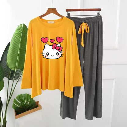 Premium Kitty Print Long Wear Full Sleeves Panama Set for Women